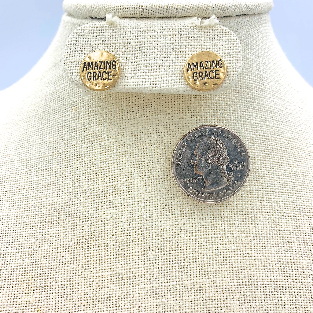 Amazing Grace Stud Earrings - Religious Inspirational Word Earrings 5$